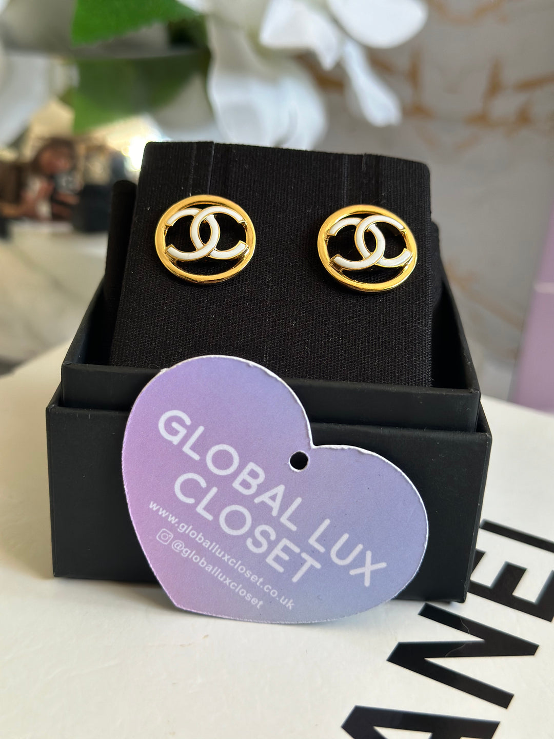 Chanel 22S White & Gold Circle Earrings