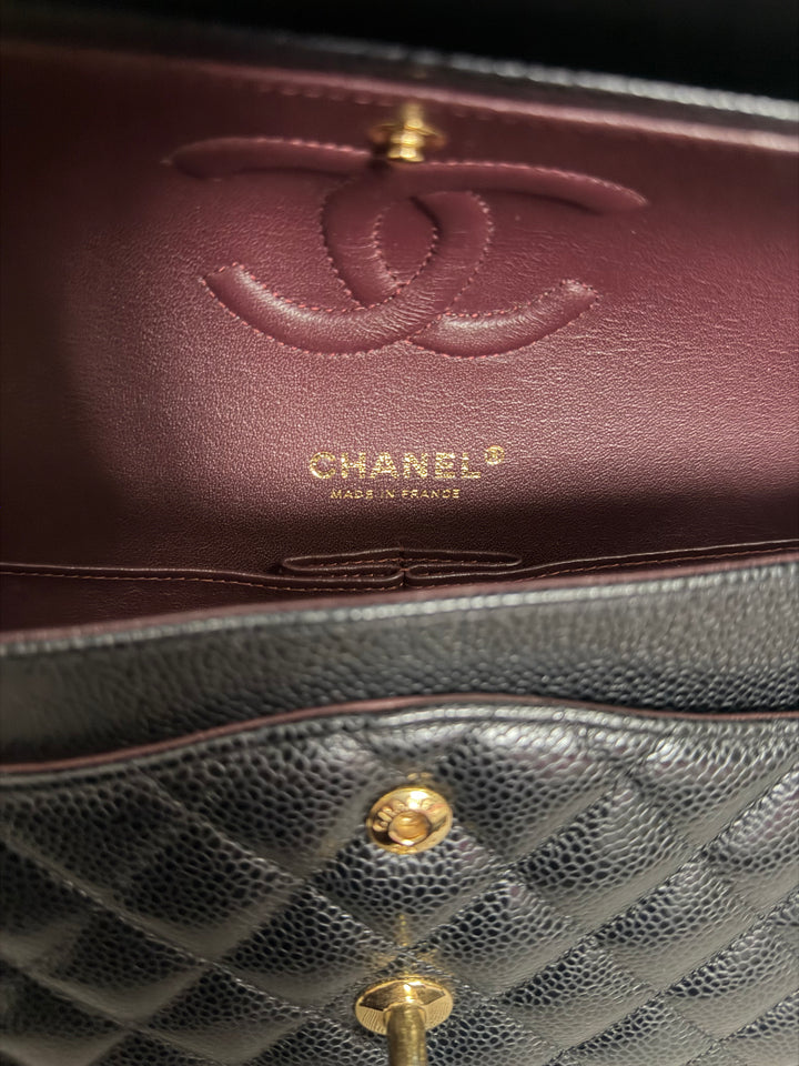 CHANEL 2022 Black Caviar GHW Timeless Classic Medium ML 11.12 Double Flap Bag
