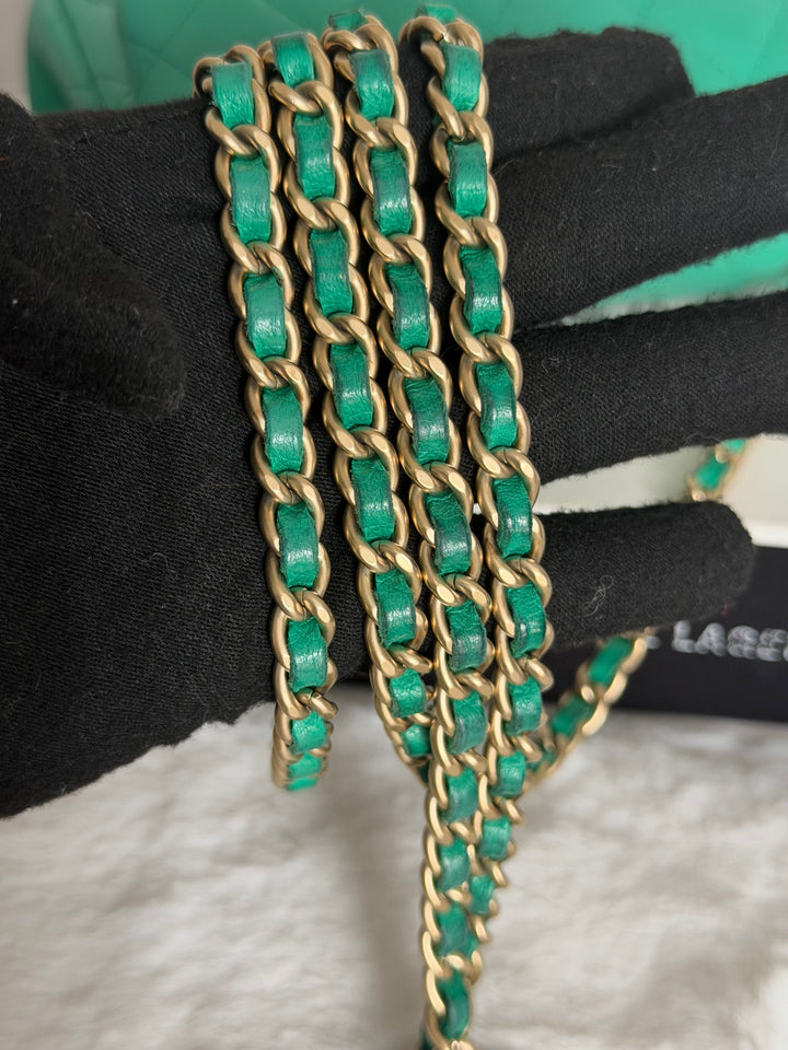 CHANEL series 21 Green Lambskin Brushed GHW Extra Mini Flap Bag 7.5 inches (discontinued line)