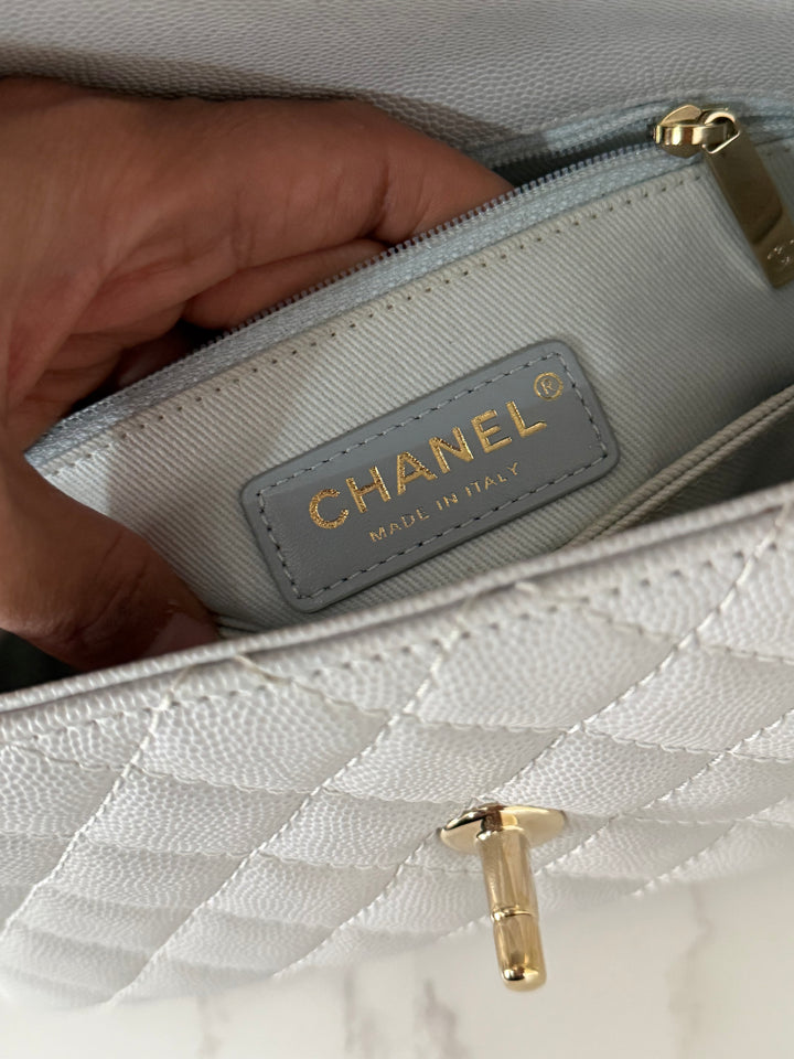 CHANEL 18P series 27 2018 Light Grey Caviar LGHW Coco Handle Size Small with Detachable Shoulder strap