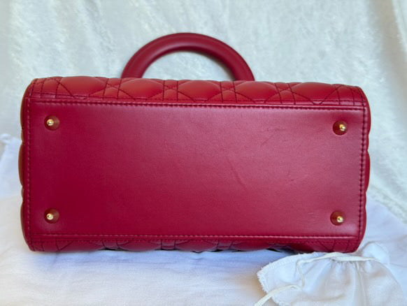 Christian Dior Lady Dior Medium in Red Lambskin GHW (2021)
