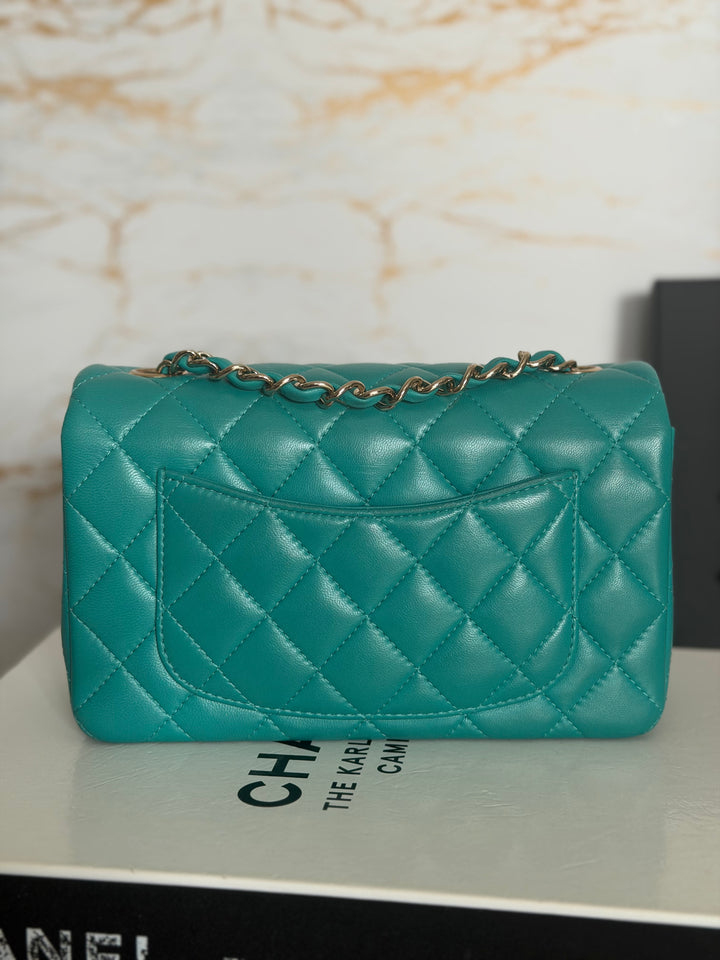 CHANEL series 23 Turquoise Lambskin LGHW Mini Rectangular Flap Bag 2016