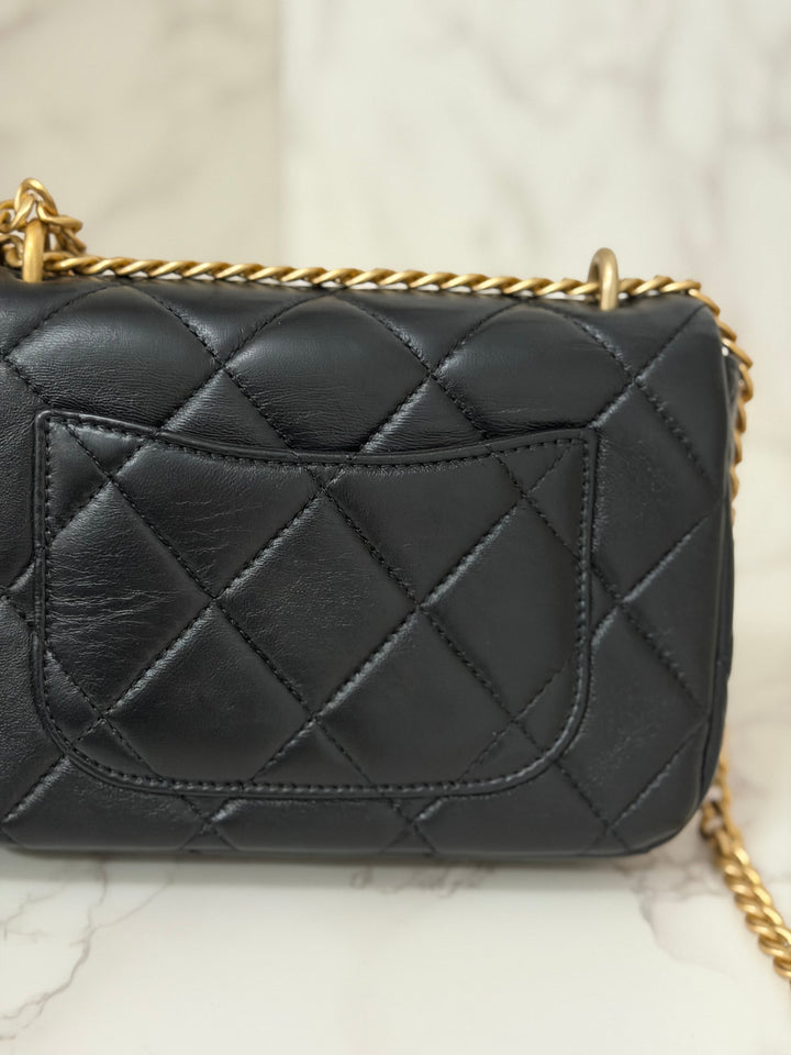 CHANEL Resin CC Black Lambskin Aged GHW Seasonal Flap Bag 2023