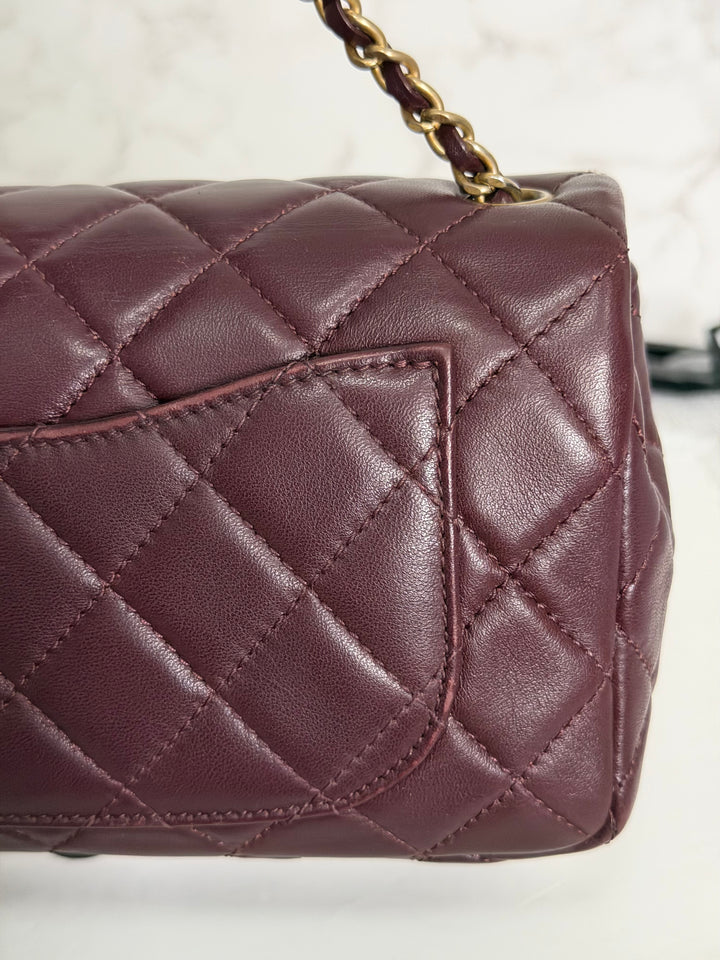 CHANEL 21B Burgundy Lambskin Aged GHW Pearl Crush Adjustable Chain Mini rectangular flap Bag 2021