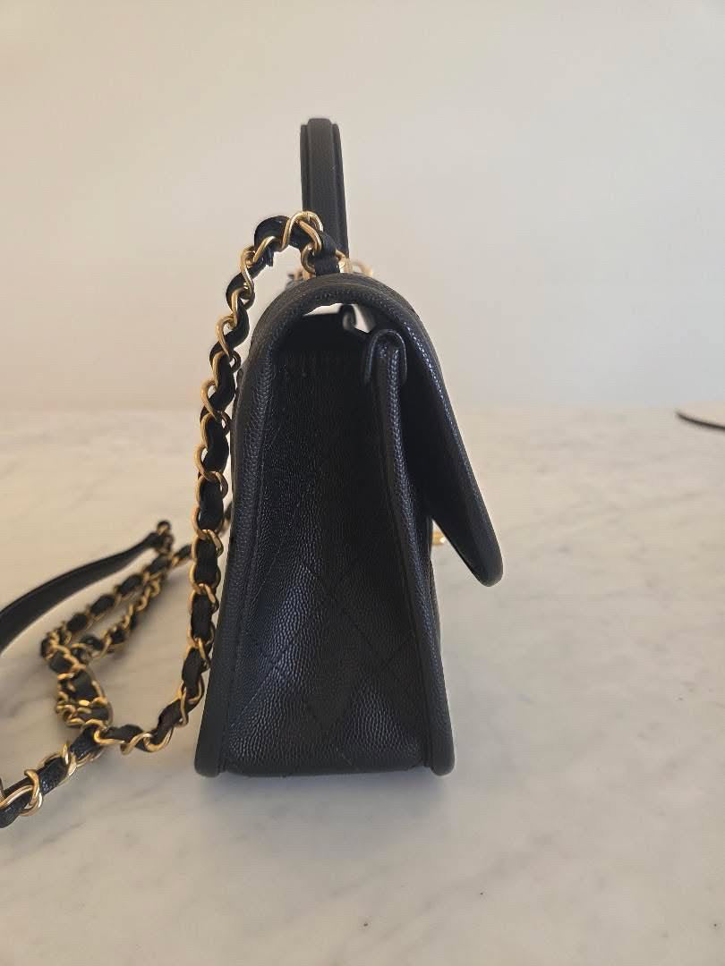 CHANEL 25B 2025 Top Handle Black Caviar Aged GHW with Charm