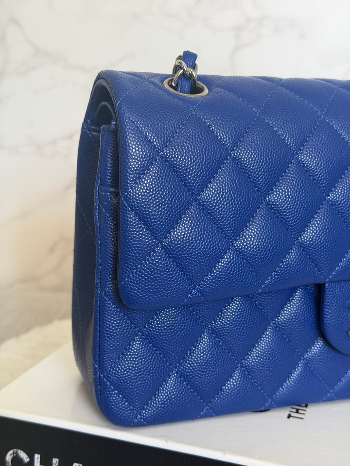 CHANEL Dark Blue Caviar SHW Medium ML Classic Timeless Double Flap Bag 21K collection 2021