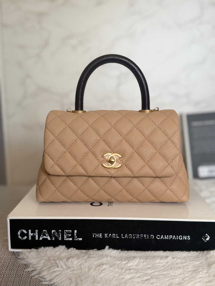 CHANEL series 29 Beige Caviar Aged GHW Deep burgundy Lizard Handle Coco Handle size Small 2019/2020