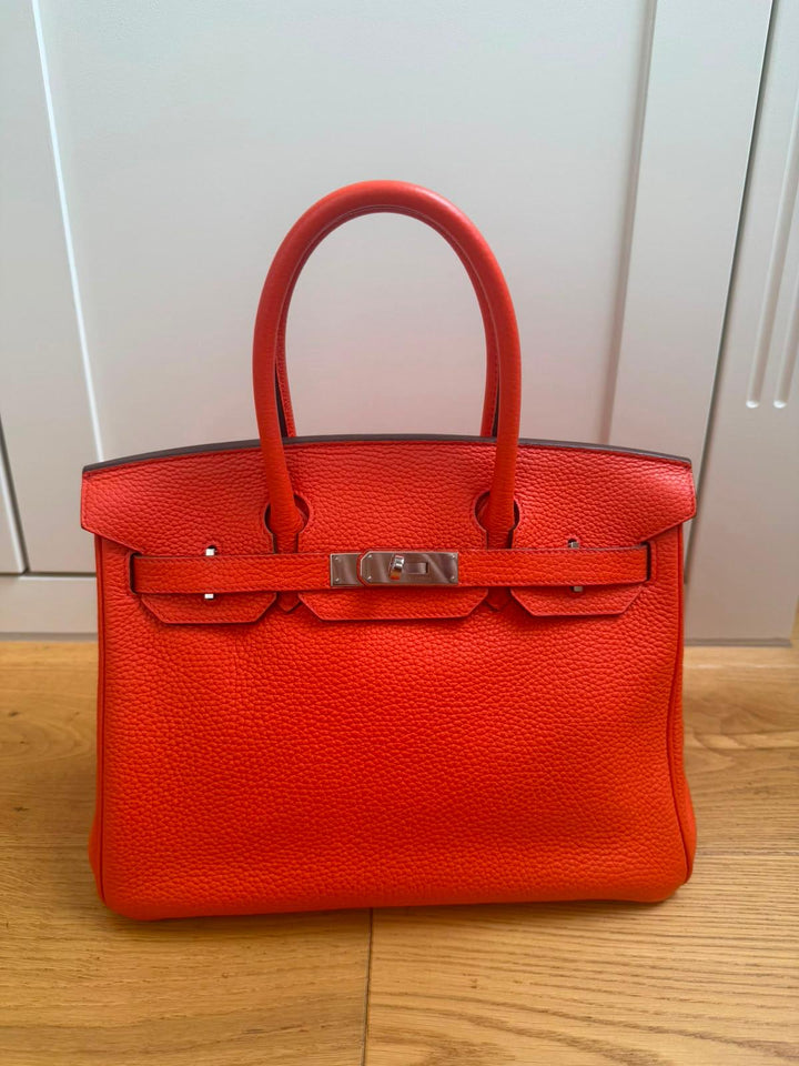 HERMÈS Orange Togo Leather PHW Birkin 30 Stamp X 2016