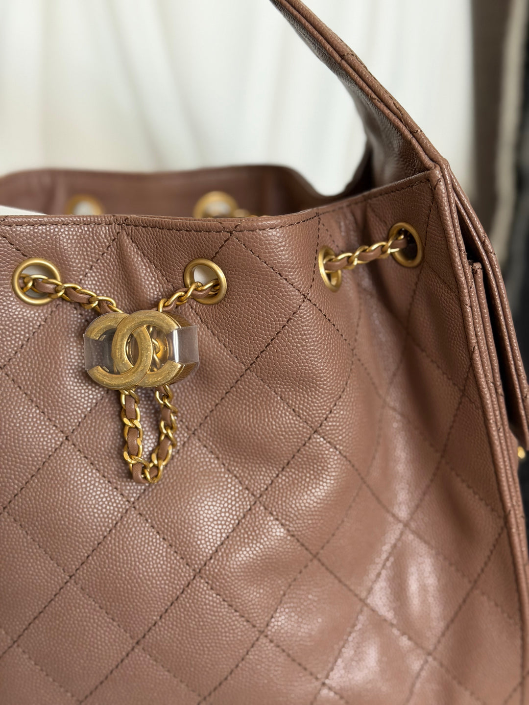 CHANEL 26P collection Brown Caviar 25 Hobo Bag Aged GHW Size SMALL