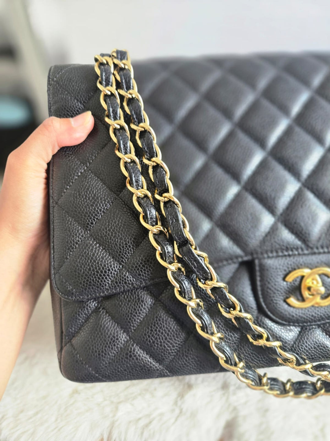 Chanel series 13 2010 Black Caviar Maxi Single Flap Bag with GHW