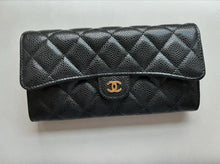 Load image into Gallery viewer, Chanel Series 28 Black Caviar GHW Full size Sarah Flap Wallet
