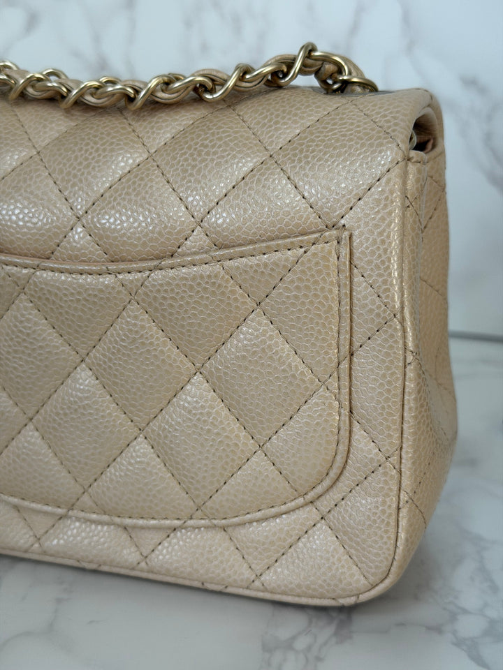 Chanel series 20 15C collection 2014/2015 Pearly Beige Caviar Brushed GHW Square Mini Flap Bag