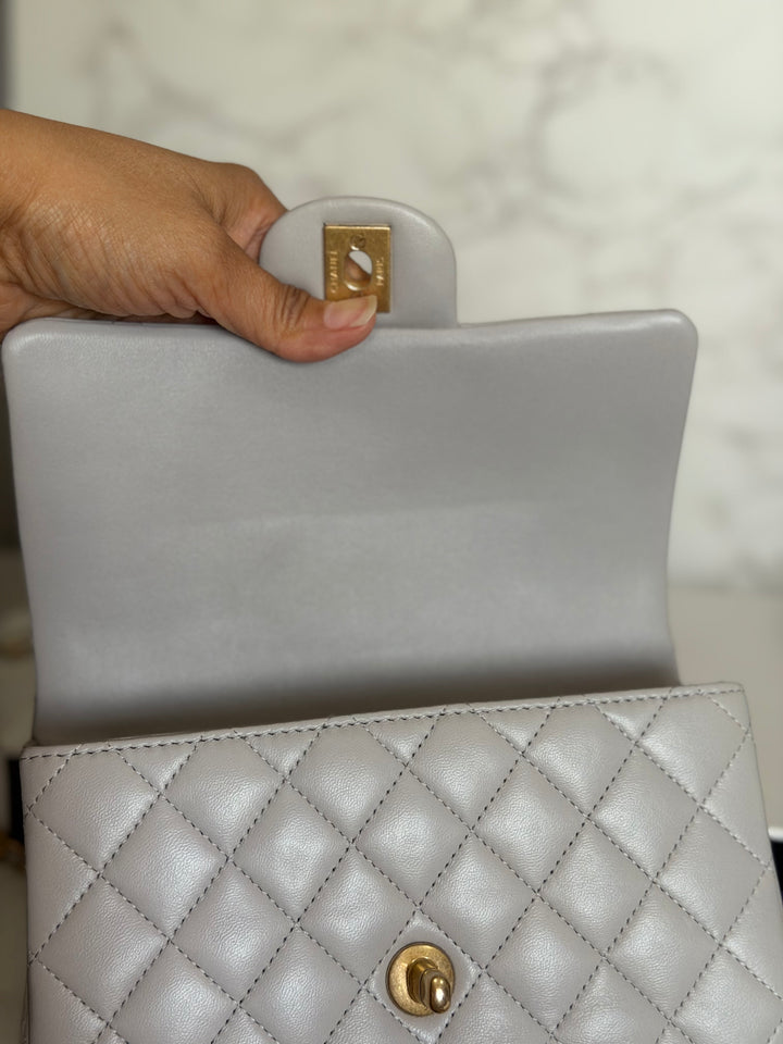 CHANEL 21A Grey Lambskin Aged GHW Top Handle Mini Rectangular Flap Bag 2021