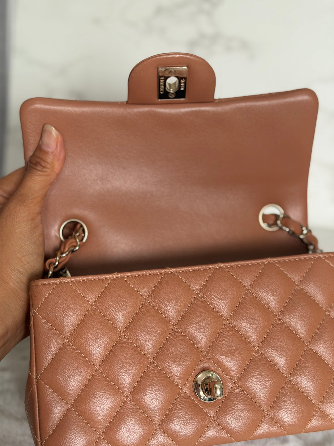 CHANEL 22S Caramel Brown NB356 Lambskin LGHW Mini Rectangular Flap Bag 2022
