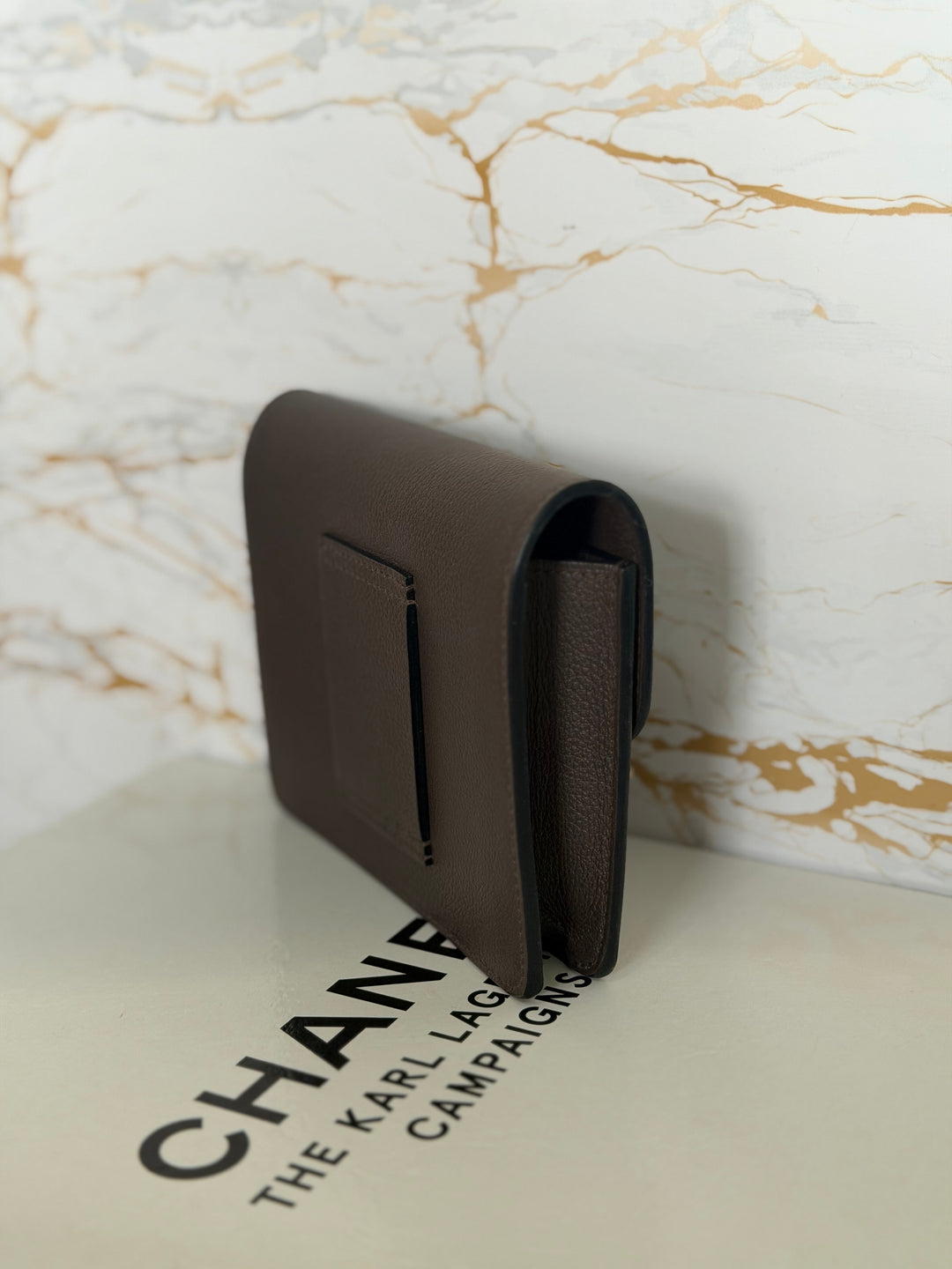 HERMÈS Mini Roulis Slim Wallet in Ecorce outer and Etoupe inner Evercolor leather GHW