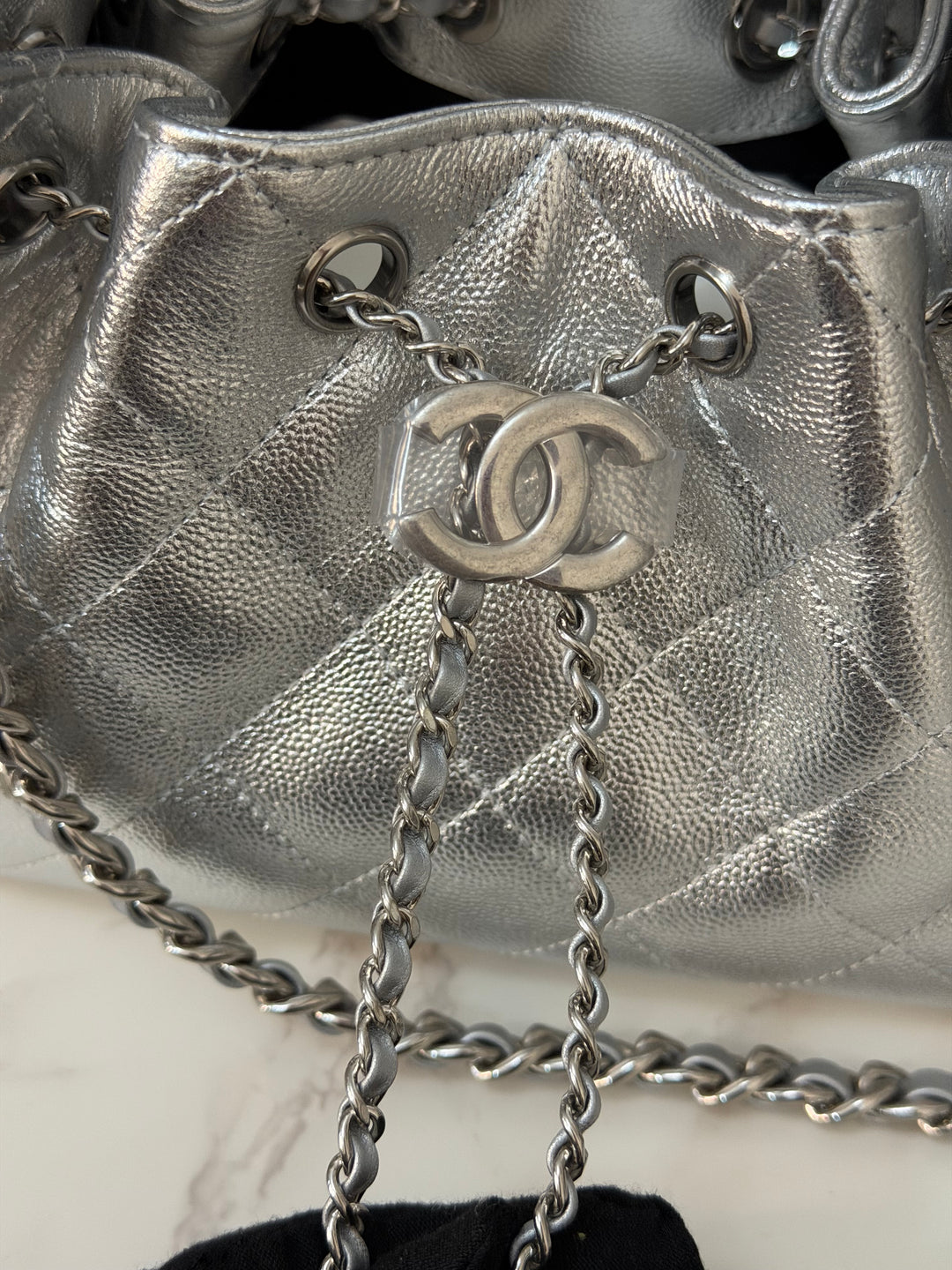 CHANEL 26C Silver Caviar shiny SHW Mini 25 Hobo Bag