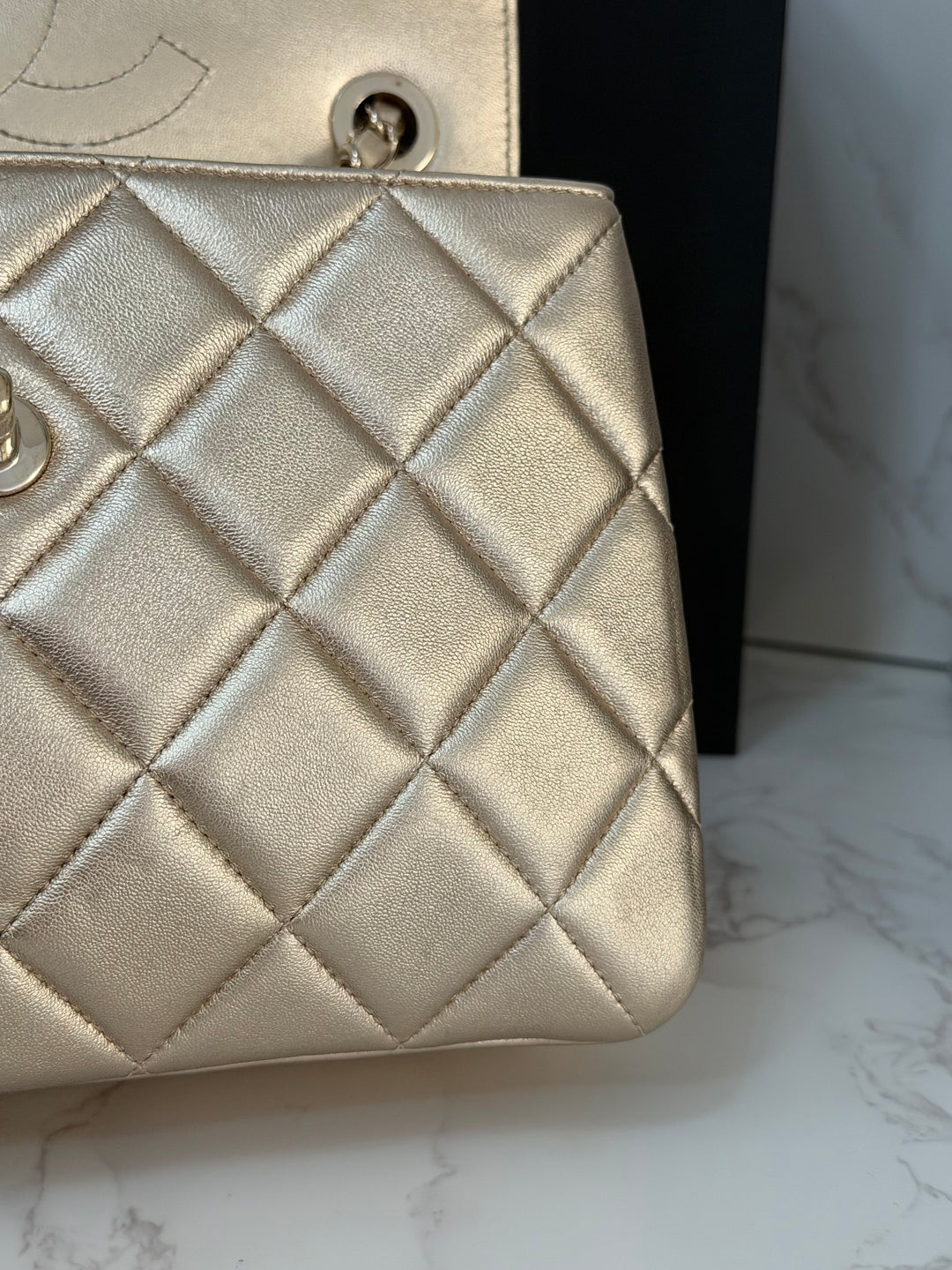 CHANEL series 30 Metallic Gold Lambskin LGHW Trendy CC top Handle Bag with non detachable Strap size SMALL 2020