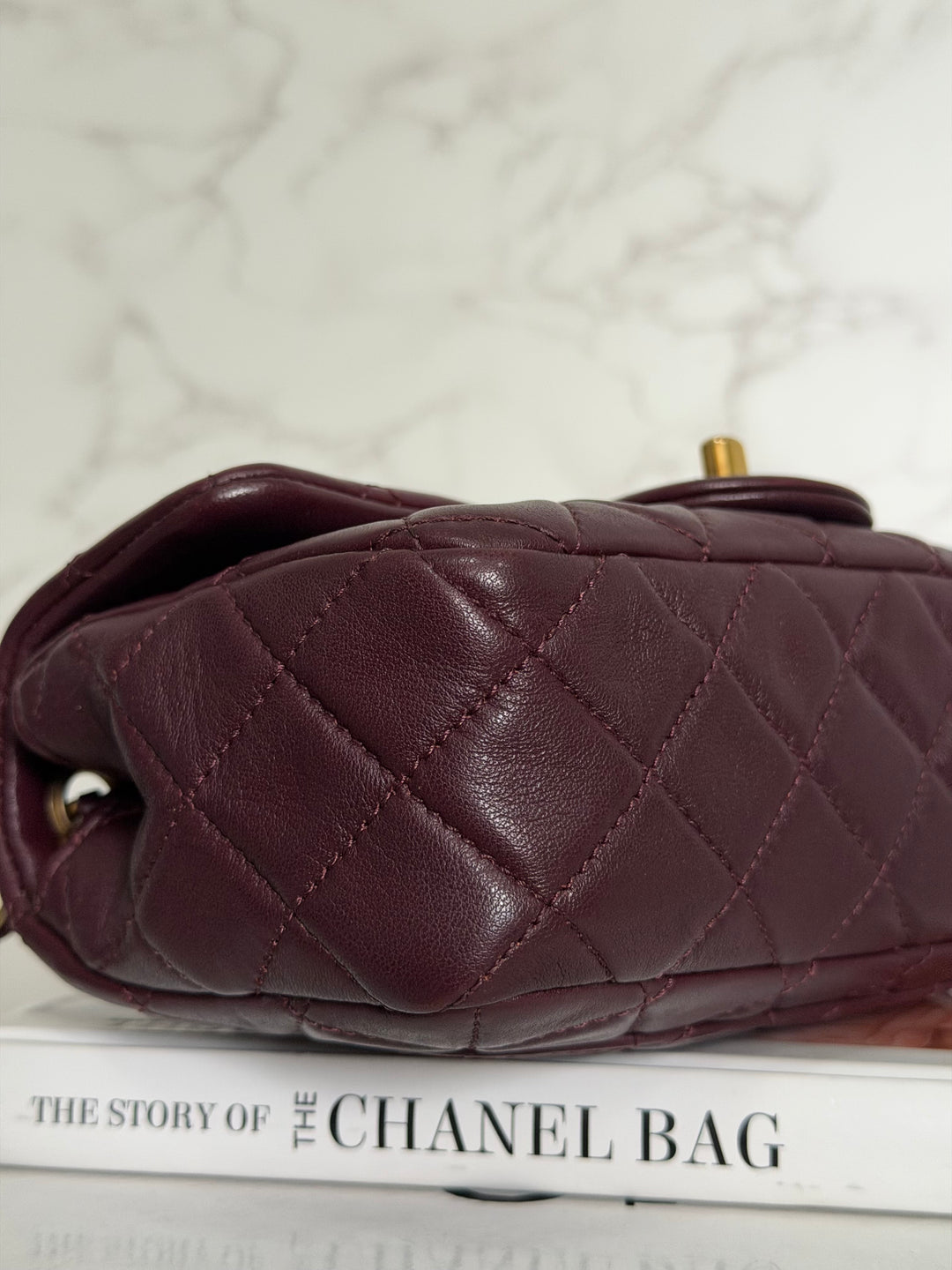 CHANEL 21B Burgundy Lambskin Aged GHW Pearl Crush Adjustable Chain Mini rectangular flap Bag 2021