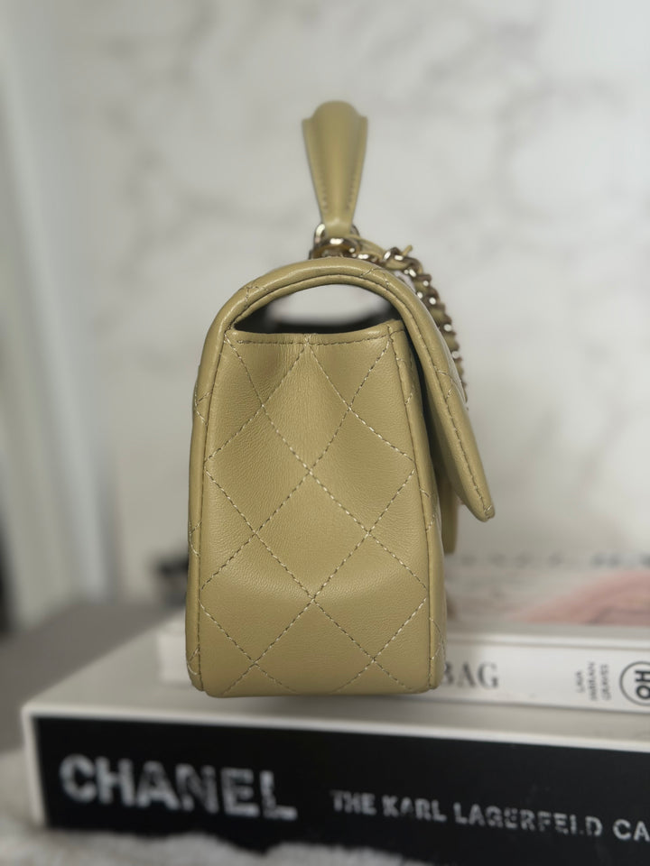 CHANEL 23A Pistachio Green Lambskin LGHW Mini Rectangular Flap Bag with Top Handle 2023