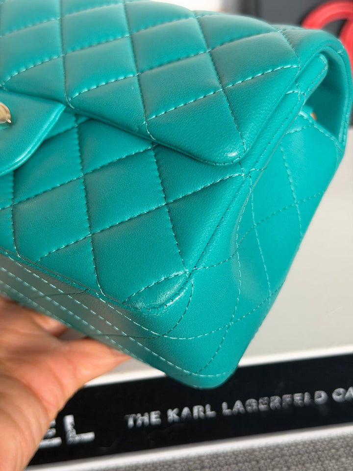 CHANEL series 23 Turquoise Lambskin LGHW Mini Rectangular Flap Bag 2016