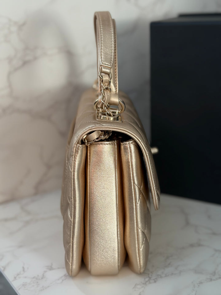 CHANEL series 30 Metallic Gold Lambskin LGHW Trendy CC top Handle Bag with non detachable Strap size SMALL 2020