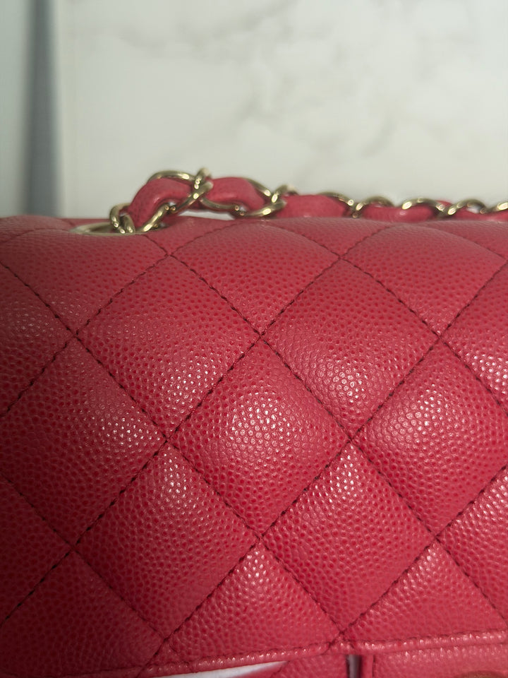 CHANEL 17C series 23 Pink Caviar LGHW Mini Rectangular Flap Bag with edge stitching 2016/2017