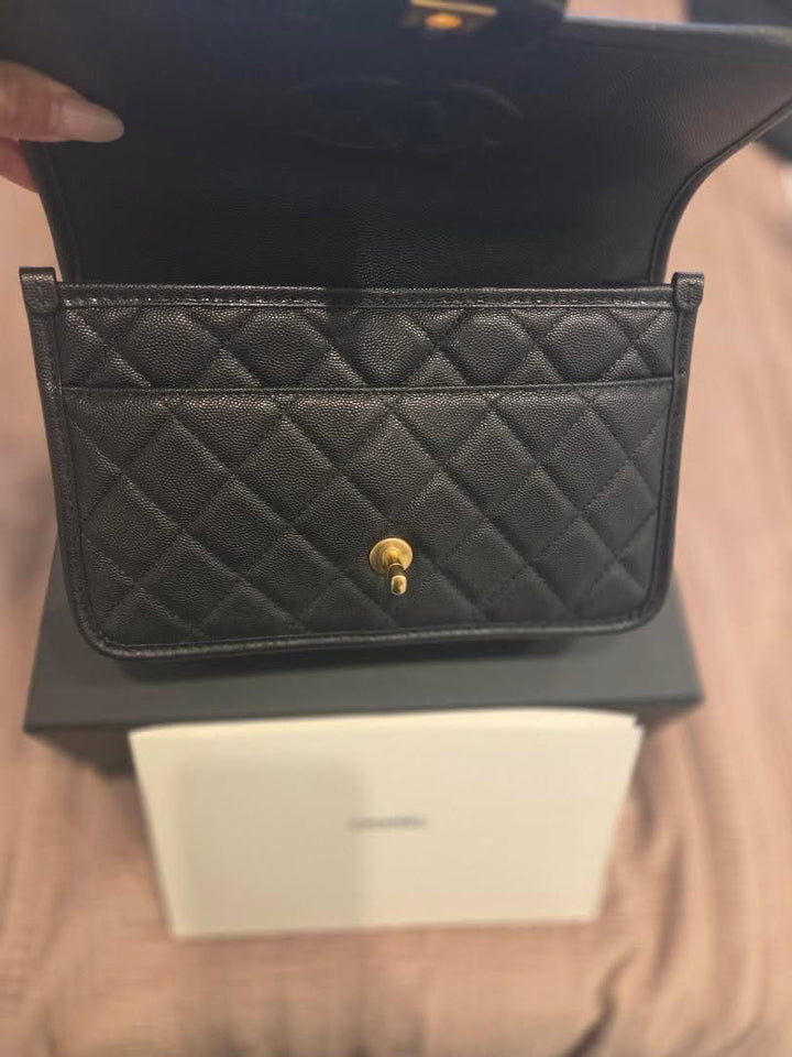 CHANEL 25B 2025 Top Handle Black Caviar Aged GHW with Charm