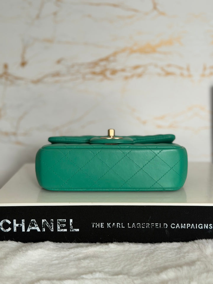 CHANEL series 21 Green Lambskin Brushed GHW Extra Mini Flap Bag 7.5 inches (discontinued line)