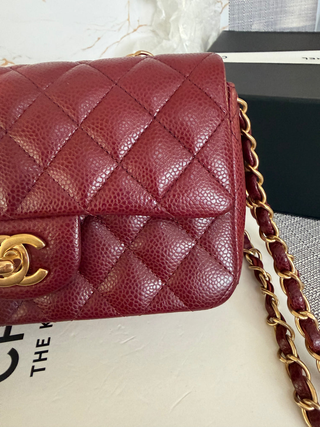 CHANEL series 21 15B collection Burgundy Caviar GHW Mini Rectangular Flap Bag 2015 RARE