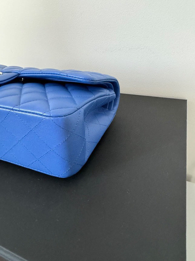 Chanel Blue Lambskin SHW ML Medium Timeless Classic Double Flap Bag