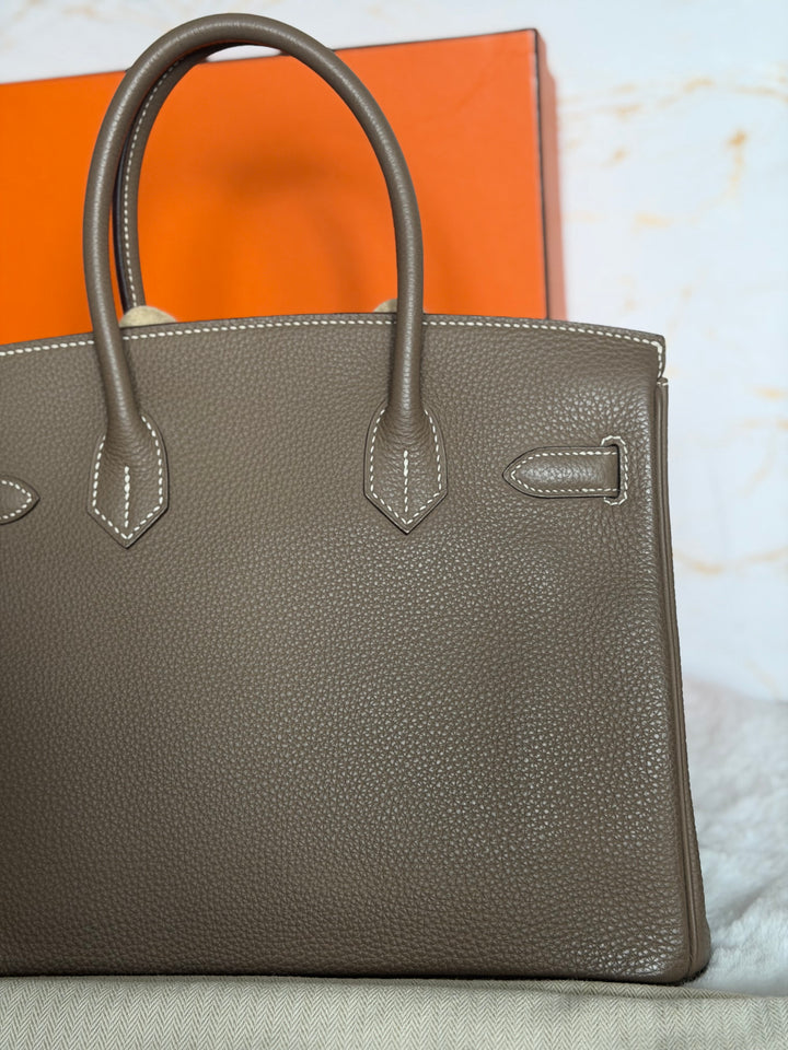 Hermès Etoupe Togo Leather PHW Birkin 30 Stamp A 2017