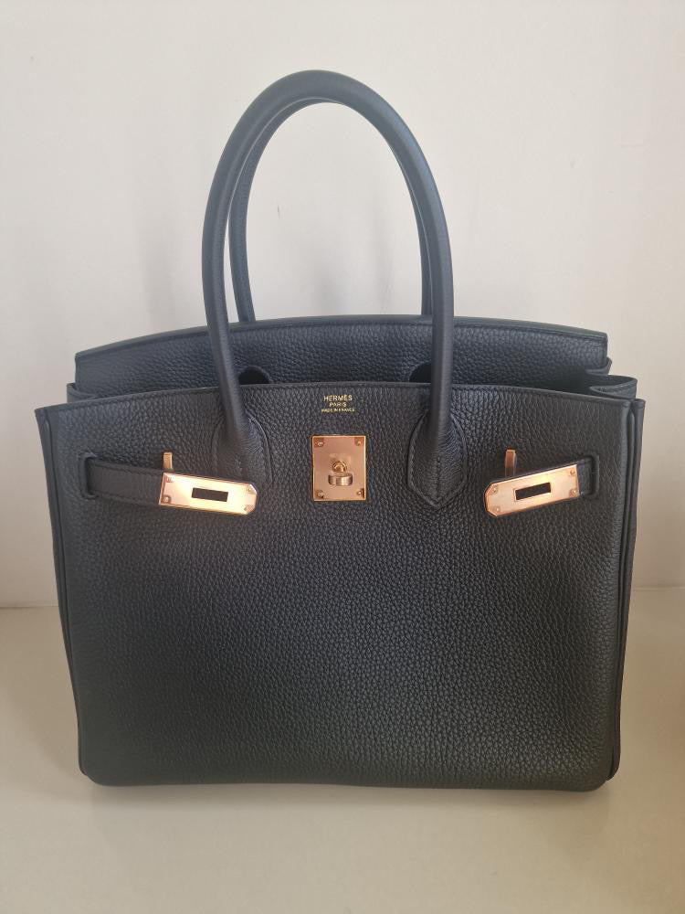 HERMES Noir/Black Togo Leather RGHW Birkin 30 Stamp D 2019