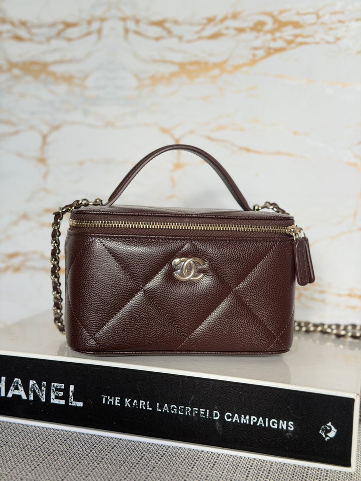 CHANEL 26S Dark Brown Caviar LGHW Small Vanity Case with Top Handle
