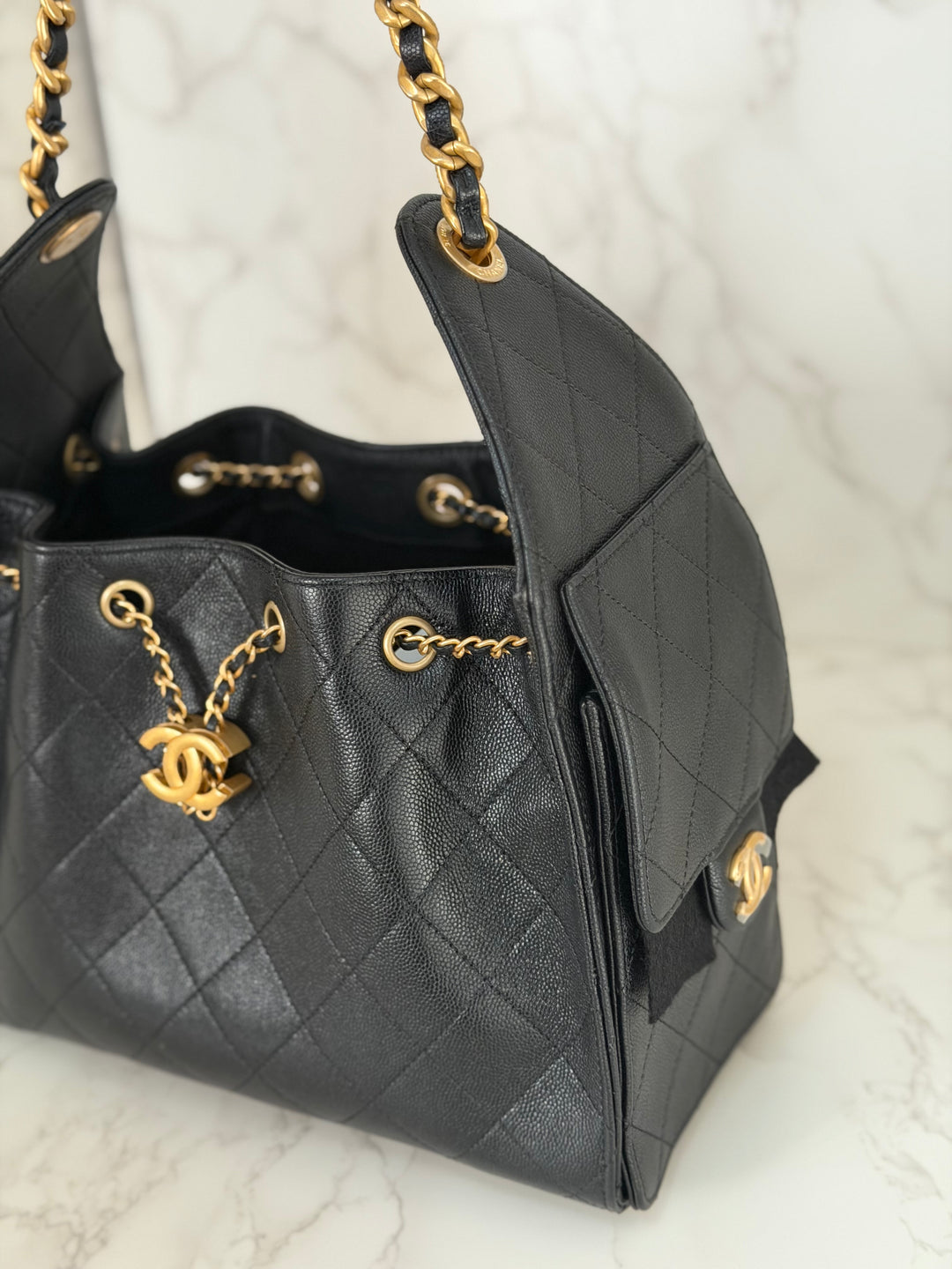 CHANEL 25 2025 size SMALL in Black Caviar Aged GHW Hobo Bag