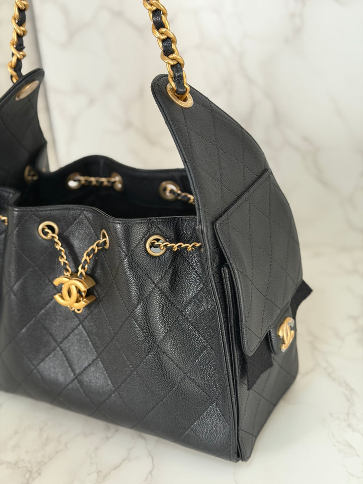 CHANEL 25 2025 size SMALL in Black Caviar Aged GHW Hobo Bag