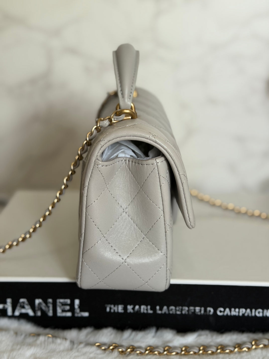CHANEL 21A Grey Lambskin Aged GHW Top Handle Mini Rectangular Flap Bag 2021