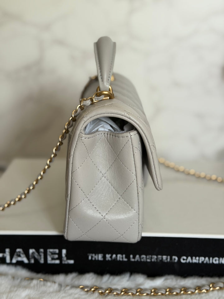 CHANEL 21A Grey Lambskin Aged GHW Top Handle Mini Rectangular Flap Bag 2021