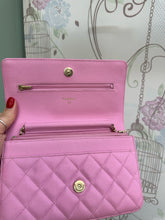 Load image into Gallery viewer, Chanel 23P Pink Caviar Mauve undertone Classic Wallet on chain (WOC) with champagne GHW
