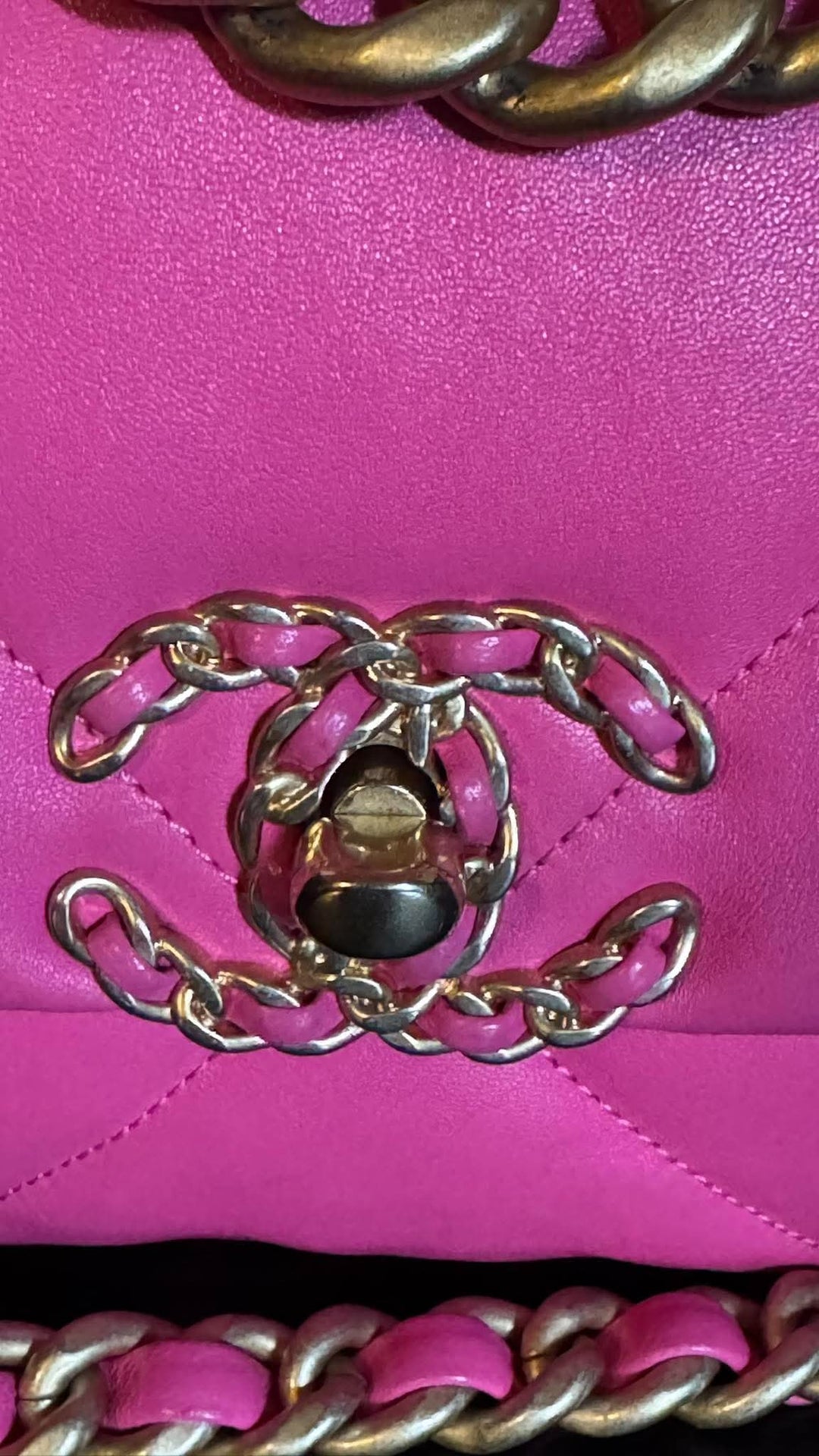 CHANEL 19 size Small in Hot Pink Lambskin Mixed Hardware Flap Bag Microchipped