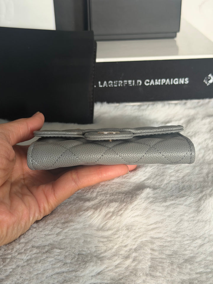 CHANEL 22B Grey Caviar LGHW Classic Flap Snap Card Holder 2022