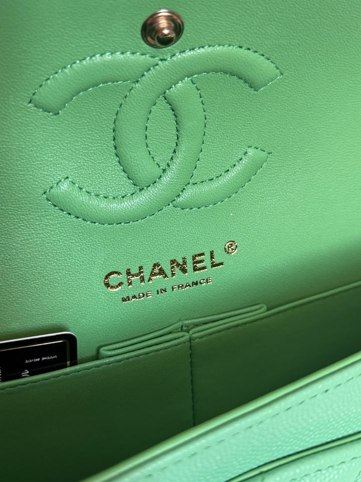 CHANEL 21P Avocado Green Caviar LGHW Small Timeless Classic Double Flap Bag 2021