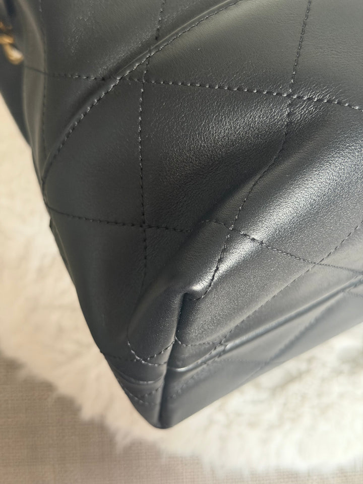 CHANEL 25A Black Calf Skin aged GHW Hobo Shopping Bag size Small 2025