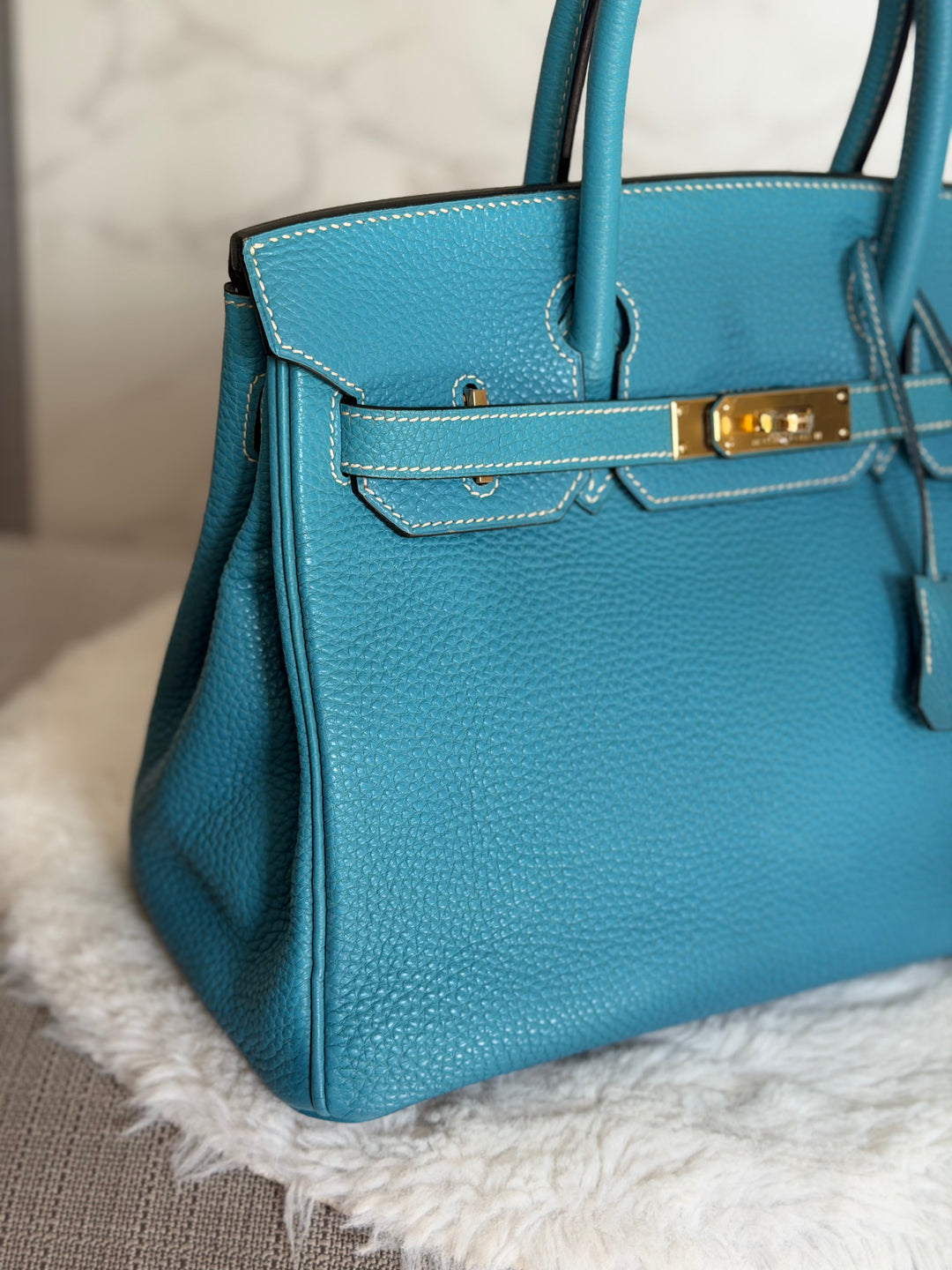 HERMÈS Bleu Jean Togo Leather GHW Birkin 30 Stamp H in Sq 2004