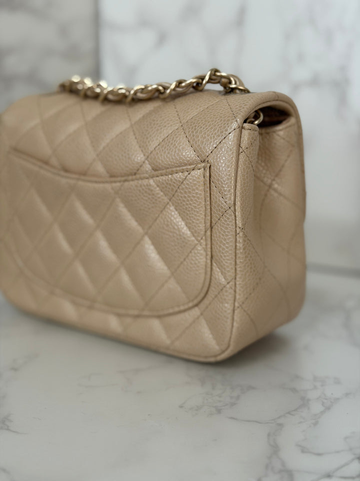 Chanel series 20 15C collection 2014/2015 Pearly Beige Caviar Brushed GHW Square Mini Flap Bag