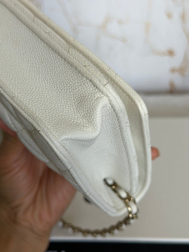 CHANEL White Caviar LGHW Classic Wallet on Chain (WOC) 2024