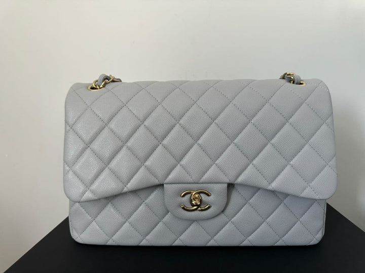 Chanel Grey Caviar LGHW Jumbo Timeless Classic Double Flap Bag (NQ335 23B Grey)
