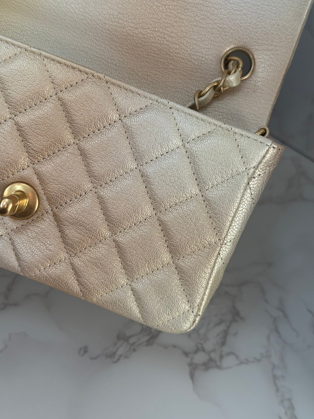 CHANEL 22P Gold Silver Ombré Goat skin Mini Rectangular Flap Bag with Aged GHW 2022