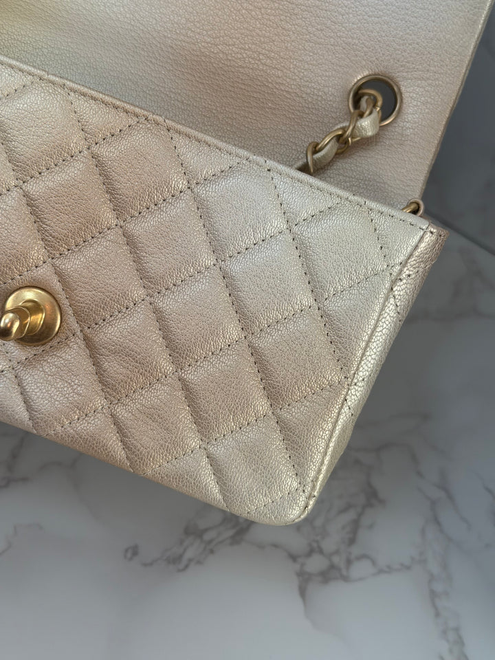 CHANEL 22P Gold Silver Ombré Goat skin Mini Rectangular Flap Bag with Aged GHW 2022