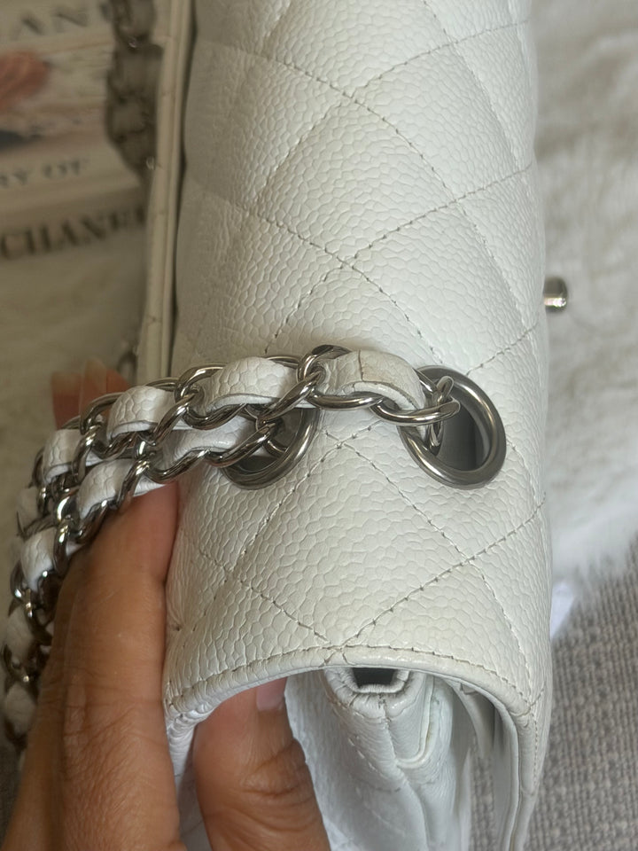 CHANEL series 12 Vintage White Caviar SHW Medium ML Timeless Classic Double Flap Bag 2009