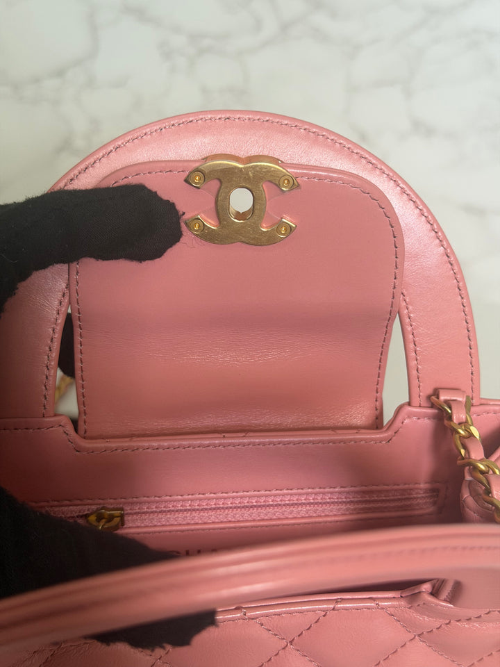 CHANEL Pink Calf skin aged GHW Kelly Shopping Tote Bag size Small 19 cms